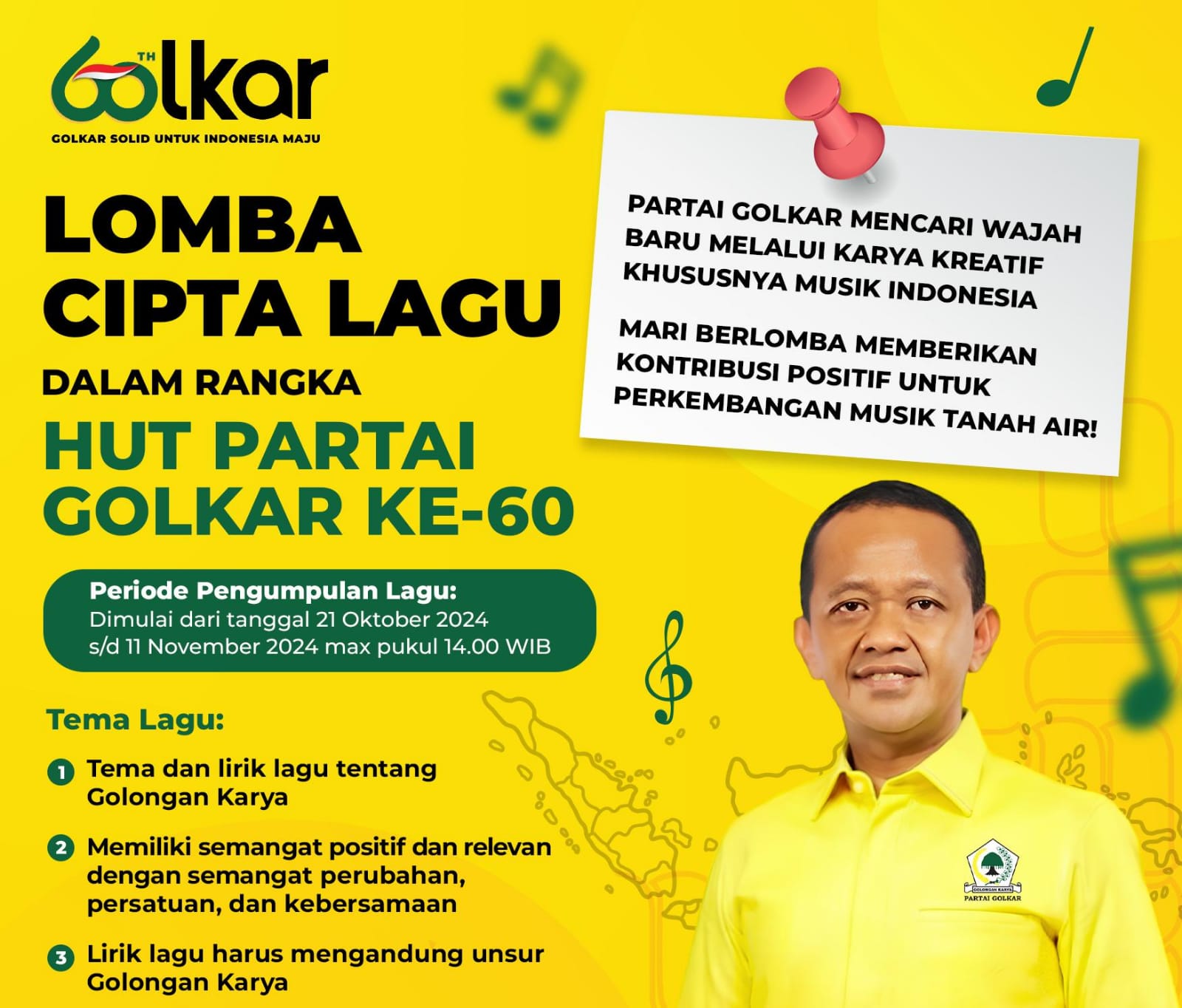 HUT Ke-60, Partai Golkar Ajak Masyarakat Ikut Lomba Cipta Lagu Golkar HUT Ke-60, Partai Golkar Ajak Masyarakat Ikut Lomba Cipta Lagu Golkar
